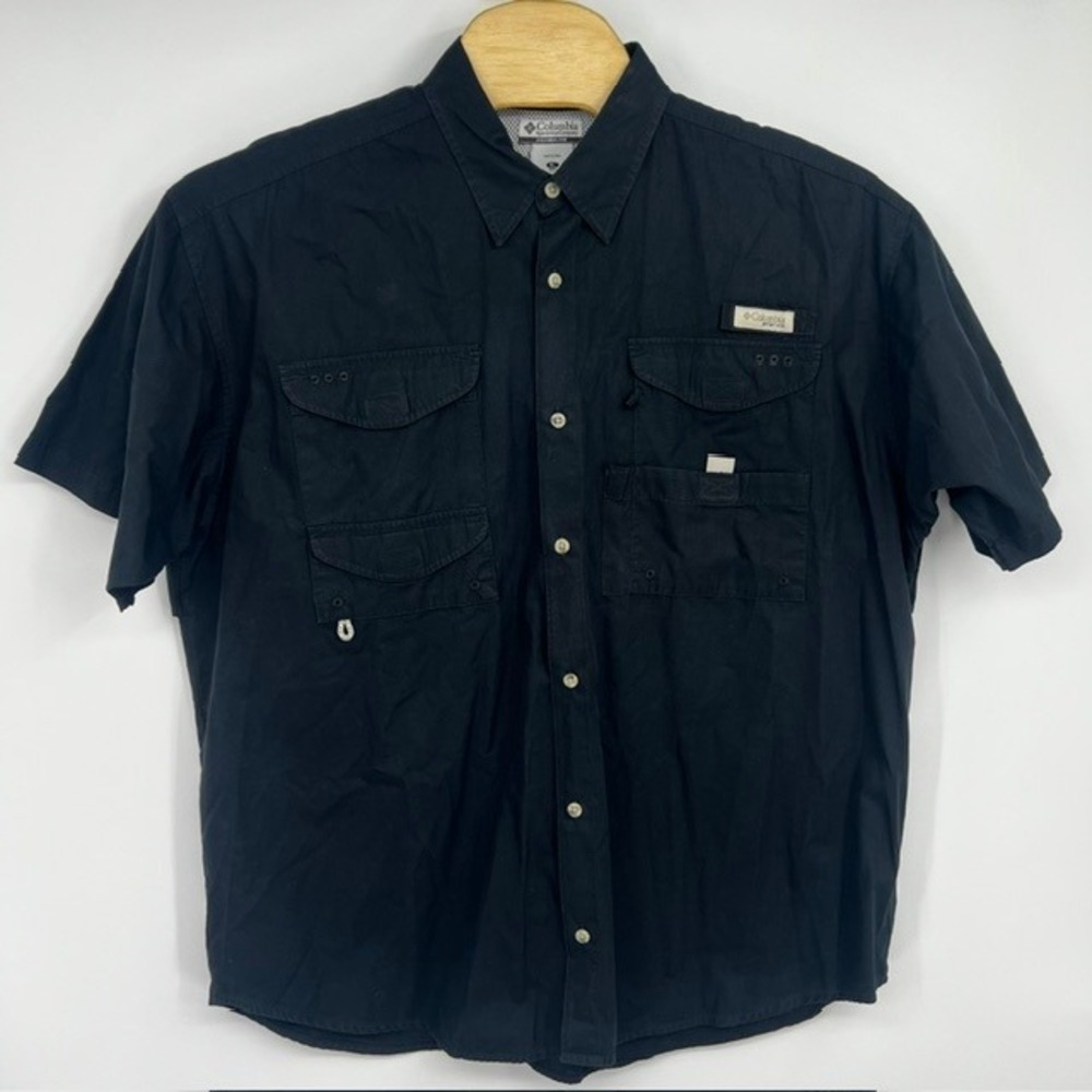 Columbia PFG Men's XL Black Short Sleeve Fishing Shirt Cotton Button Up